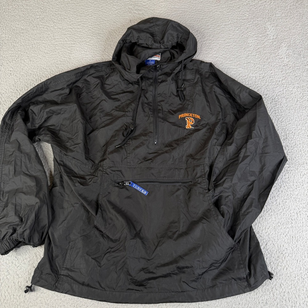Princeton Windbreaker Mens M Black Anorak Pullover Hooded Jacket Logo